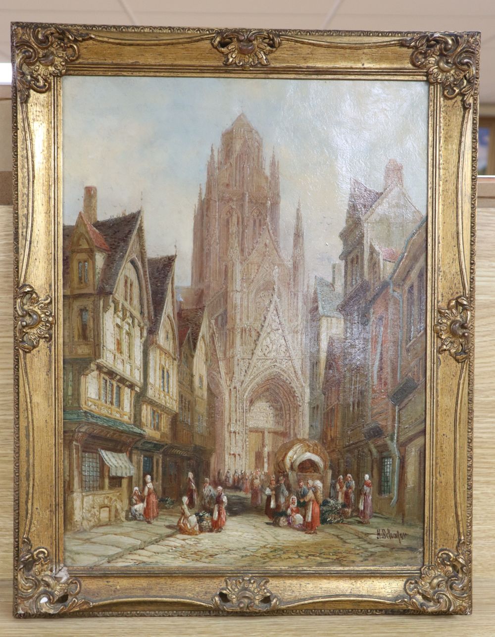 Henry Schafer (19th C.), oil on canvas, St Maclou, Rouen, Normandy, signed, 40 x 30cm